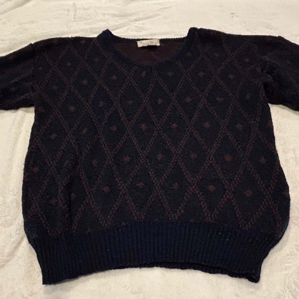 Vintage Rafael Sweater Paisley Sz L Wool 90s Dad Sweater Grandpa V-Neck Blue